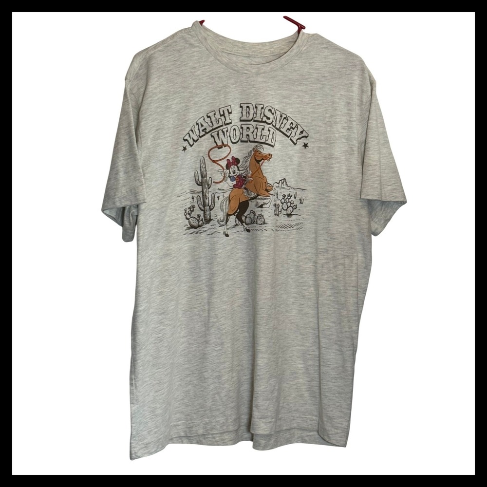 Disney Walt Disney World Minnie Mouse Cowgirl Western Graphic Tee Gray Large
